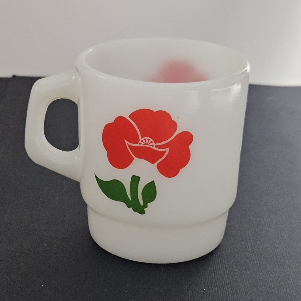 Vintage FireKing Milk Glass Poppy Mug